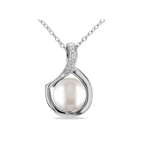 Diamond & Freshwater Cultured White Pearl Pendant in Silver